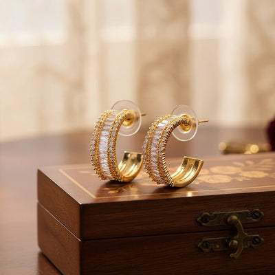 Gold Cubic Zirconia Hoop Earrings