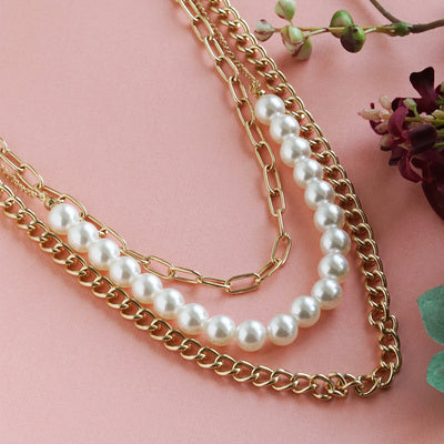 Layered Chain & Pearl Necklace