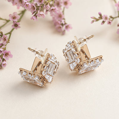 Deco Fold American Diamond Stud Earrings