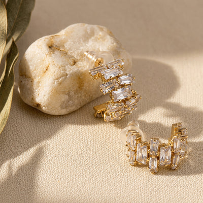 Cascade Baguette American Diamond Hoop Earrings