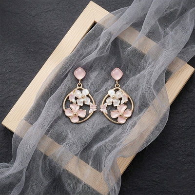 Title: Pastel Floral Hoop Dangle Earrings