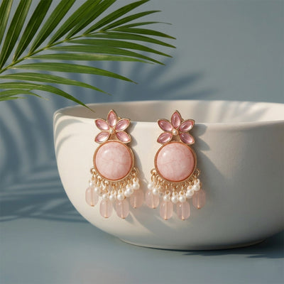 Pink Floral Pearl Drop Earrings