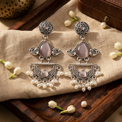 Antique Silver Chandelier Pearl Earrings