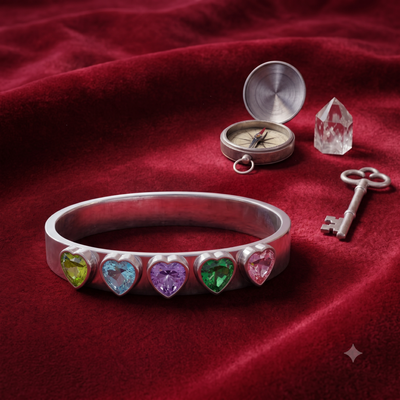 Silver Heart Gemstone Bangle