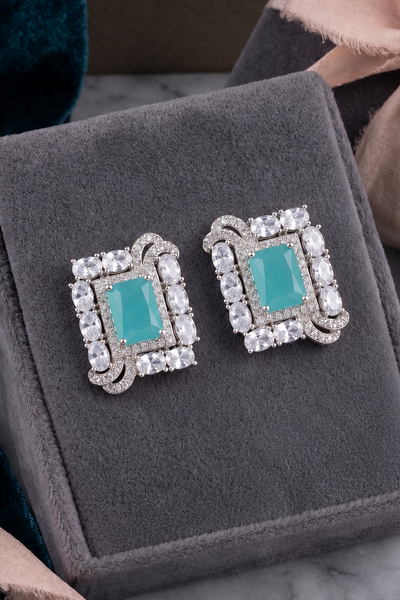 Aqua Regale American Diamond Statement Studs