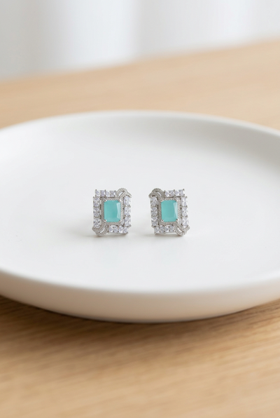 Aqua Regale American Diamond Statement Studs