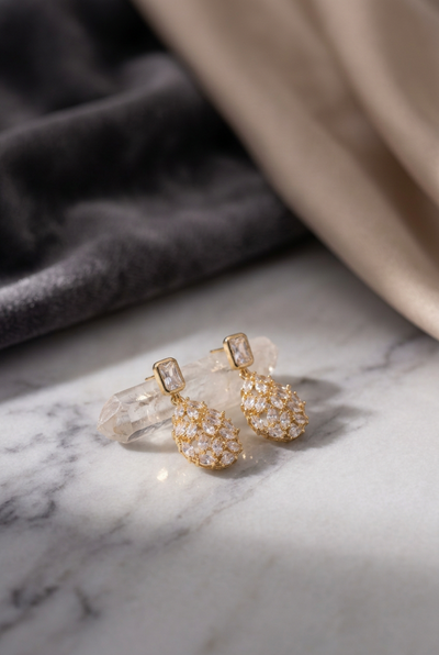 Gilded Lattice American Diamond Teardrop Earrings