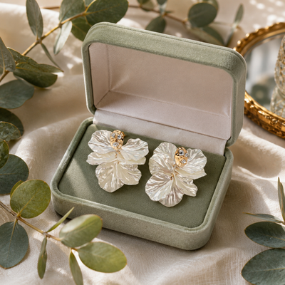 Leafy Blossom White Earring