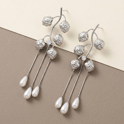 Silver Vine Pearl Cascade Earrings