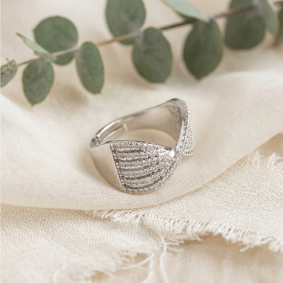 Elegant Multi-Row Silver Pave Statement Ring