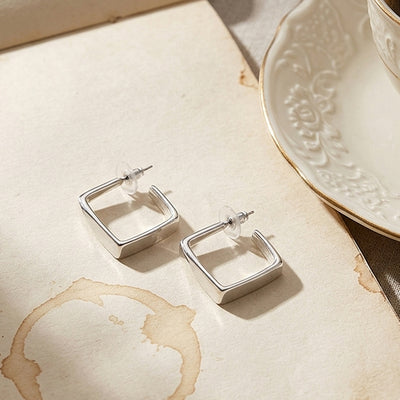 Silver Square Hoop Earrings