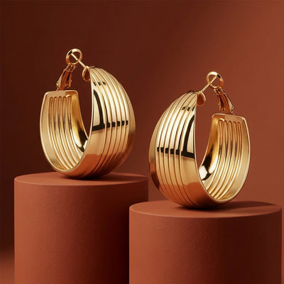 Gold Ribbed Hoop Earrings