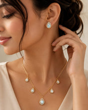 Load image into Gallery viewer, Gold-Plated American Diamond Teardrop Necklace Set with Matching Earrings