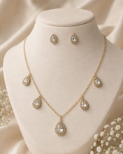 Load image into Gallery viewer, Gold-Plated American Diamond Teardrop Necklace Set with Matching Earrings