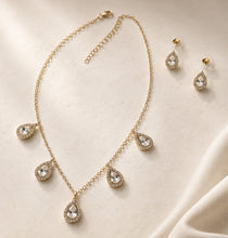 Load image into Gallery viewer, Gold-Plated American Diamond Teardrop Necklace Set with Matching Earrings
