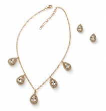Load image into Gallery viewer, Gold-Plated American Diamond Teardrop Necklace Set with Matching Earrings