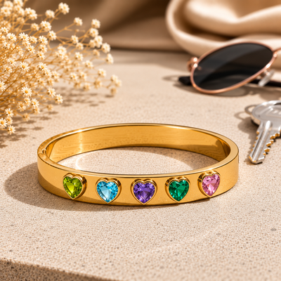 Gold Heart Gemstone Bangle