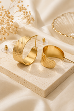Load image into Gallery viewer, Silver Wide Ribbed Hoop Earrings