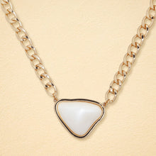 Load image into Gallery viewer, Gold-Plated Chunky Curb Chain Necklace with Triangular Faux Pearl Pendant