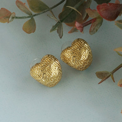Gold/Silver heart-shaped textured earrings