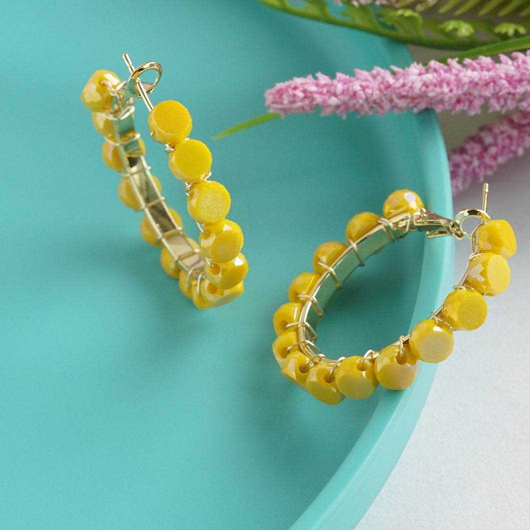 TRIBAL ZONE MODISH YELLOW BEADS HOOP EARRING
