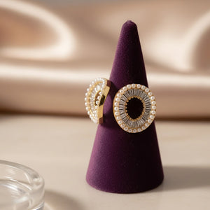 Gold-Plated Circular Cubic Zirconia and Faux Pearl Stud Earrings