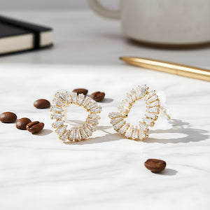 Gold-Plated Baguette American Diamond Heart Stud Earrings