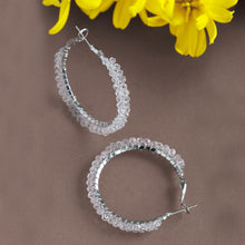 Load image into Gallery viewer, TRIBAL ZONE SLIVER  TRANDISH WHITE BEADS HOOP EARRING