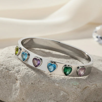 Silver Rainbow Heart Bangle
