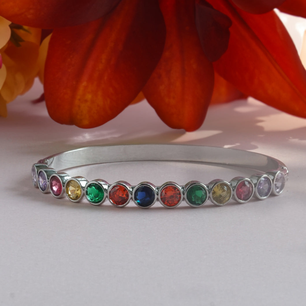 TRIBAL ZONE FUNKY MULTICOLOR STONE BANGLE SILVER   BRECELATE