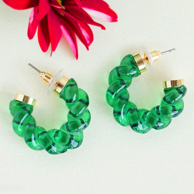 TRIBAL ZONE DESGINER GREEN COLOUR C HOOP EARRING