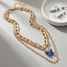Load image into Gallery viewer, Gold Layered Paperclip Chain Sapphire Butterfly Necklace