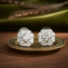 Load image into Gallery viewer, Gold/Silver-Plated Floral Cluster Cubic Zirconia Statement Stud Earrings