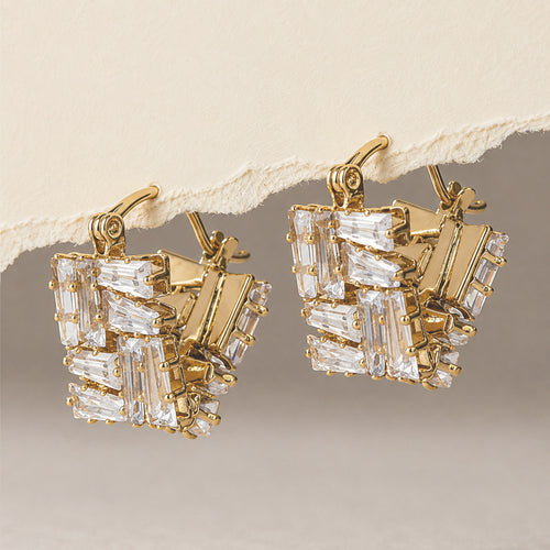 Facet Stack American Diamond Huggie Hoops