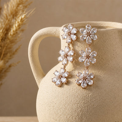 Trio Bloom American Diamond Long Drop Earrings
