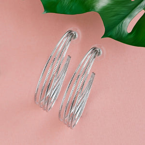 TRIBAL ZONE CLASSY SILVER LONG  C HOOP EARRING