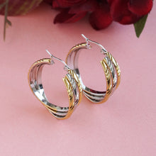 Load image into Gallery viewer, Two-Tone Gold Silver Textured Triple Hoop Earrings