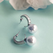 Load image into Gallery viewer, TRIBAL ZONE SILVER  STUNNING  CZ STONE C HOOP PEARL DROP EARRING