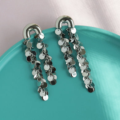 TRIBAL ZONE GLLITERING  SILVER DROP EARRING