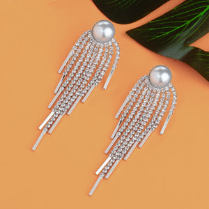 TRIBAL ZONE SILVER  PEARL WITH DAIMOND DROP EARRING (PARTY WEAR )