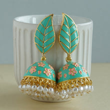 Load image into Gallery viewer, TRIBAL ZONE  PREETY GREEN LEAF JHUMKA EARRING