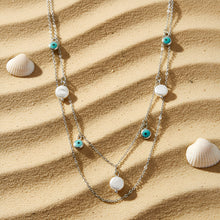 Load image into Gallery viewer, Silver Layered Evil Eye &amp; Pearl Chain Necklace