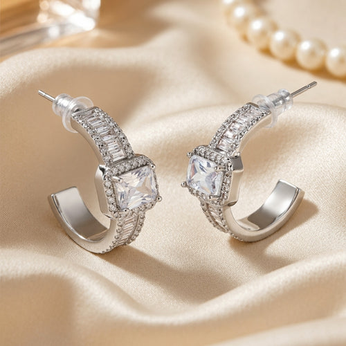 Monarch Square American Diamond Half Hoops