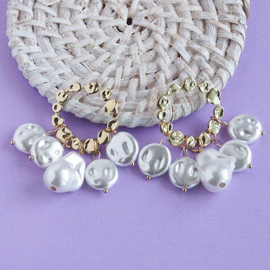 Golden Teardrop Pearl Cascade Earrings