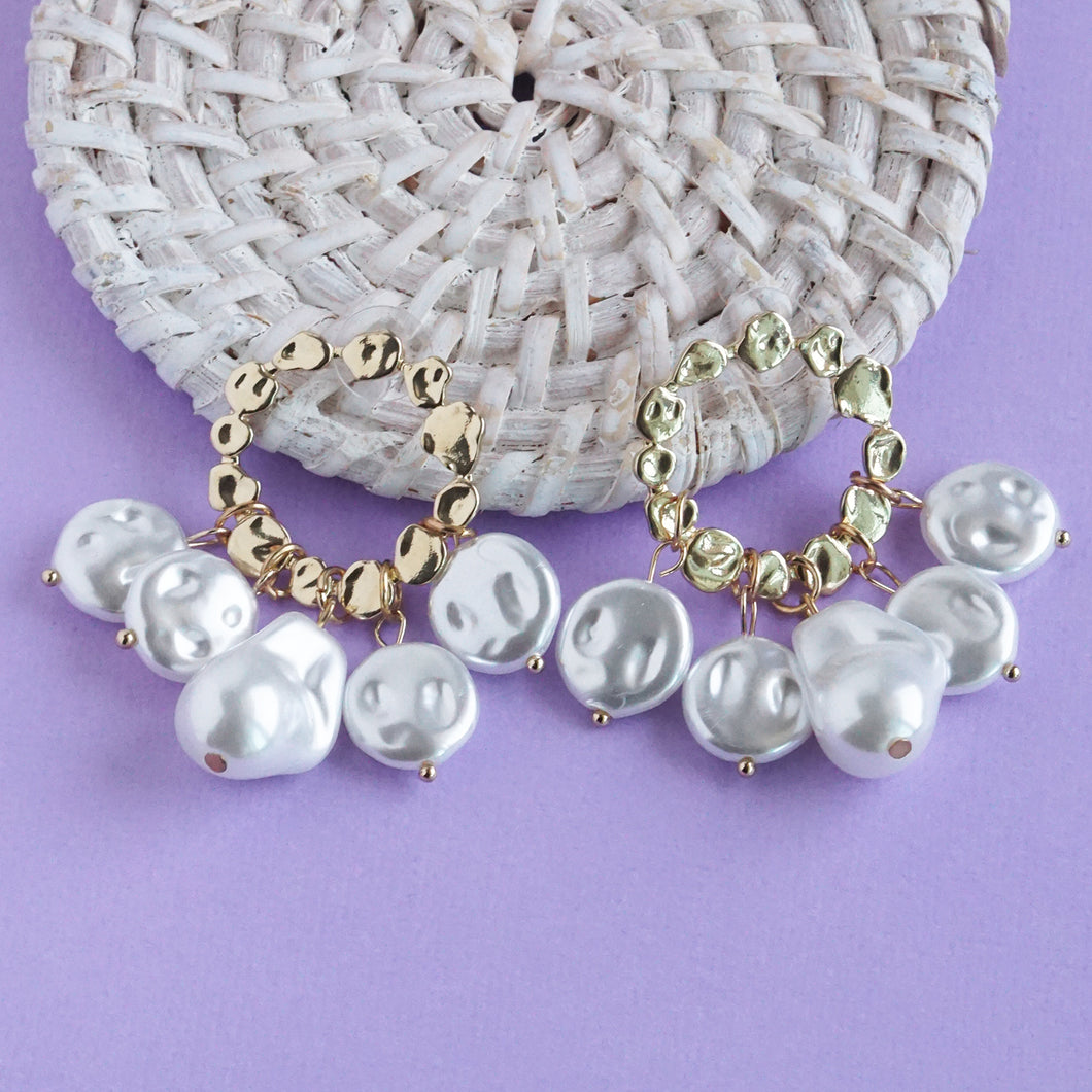 Golden Teardrop Pearl Cascade Earrings