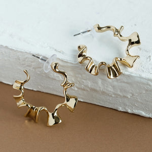 TRIBAL ZONE  Gold Absract Hoop Earrings