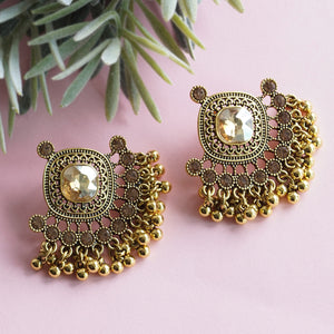 TRIBAL ZONE  GOLDEN CHANDBALI EARRING