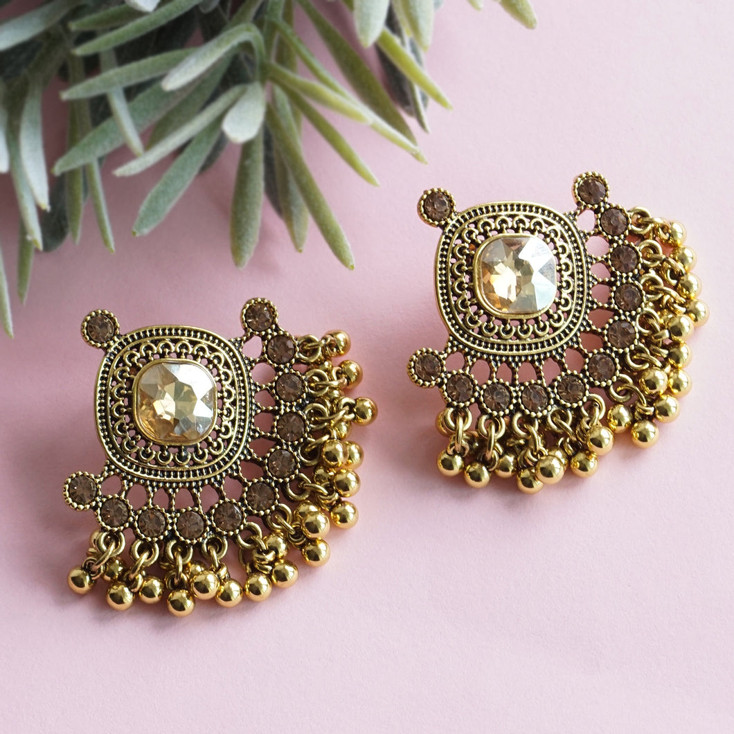 TRIBAL ZONE  GOLDEN CHANDBALI EARRING
