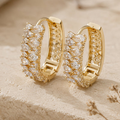 Sovereign Pear-Cut American Diamond Huggie Hoops