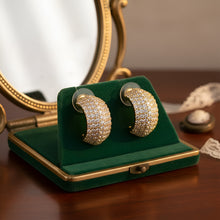 Load image into Gallery viewer, Silver/Gold-Plated Pavé Cubic Zirconia Chunky Half Hoop Earrings